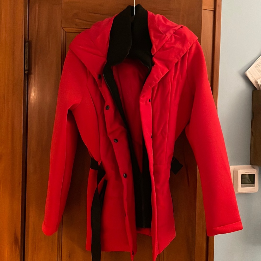 Red Michael Kors jacked with hood and belt